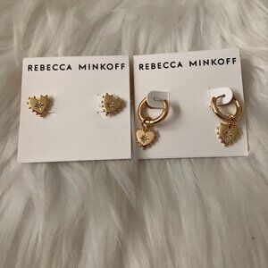 REBECCA MINKOFF Studded Heart Stud and Huggies Earrings SET in Gold